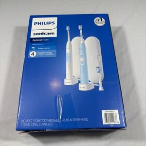 Philips Sonicare Optimal Clean Rechargeable Sonic Toothbrush Set 2pk Travel Case